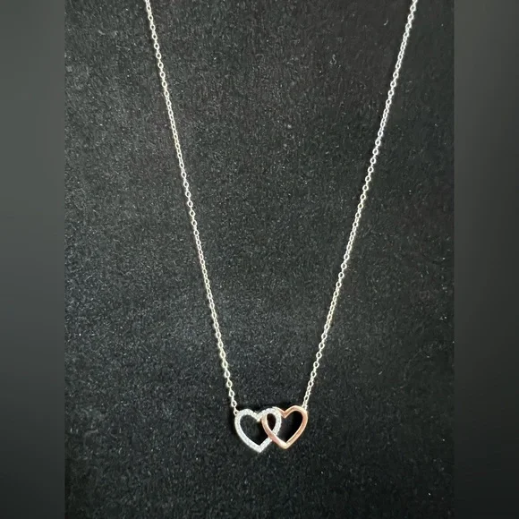 Diamond Classics Sterling Silver and Rose Gold Plated Double Heart Necklace - Picture 3 of 13